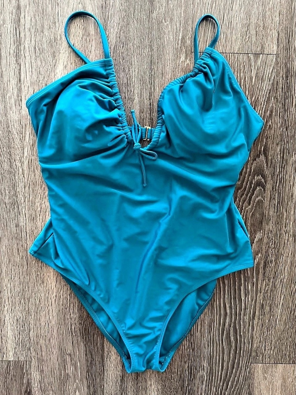Ruched One-Piece Swimsuit in Blue Like New